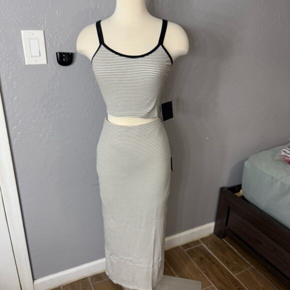 Lulus Trendy Match White Striped Ribbed Two-Piece Midi Dress, S - Picture 1 of 5